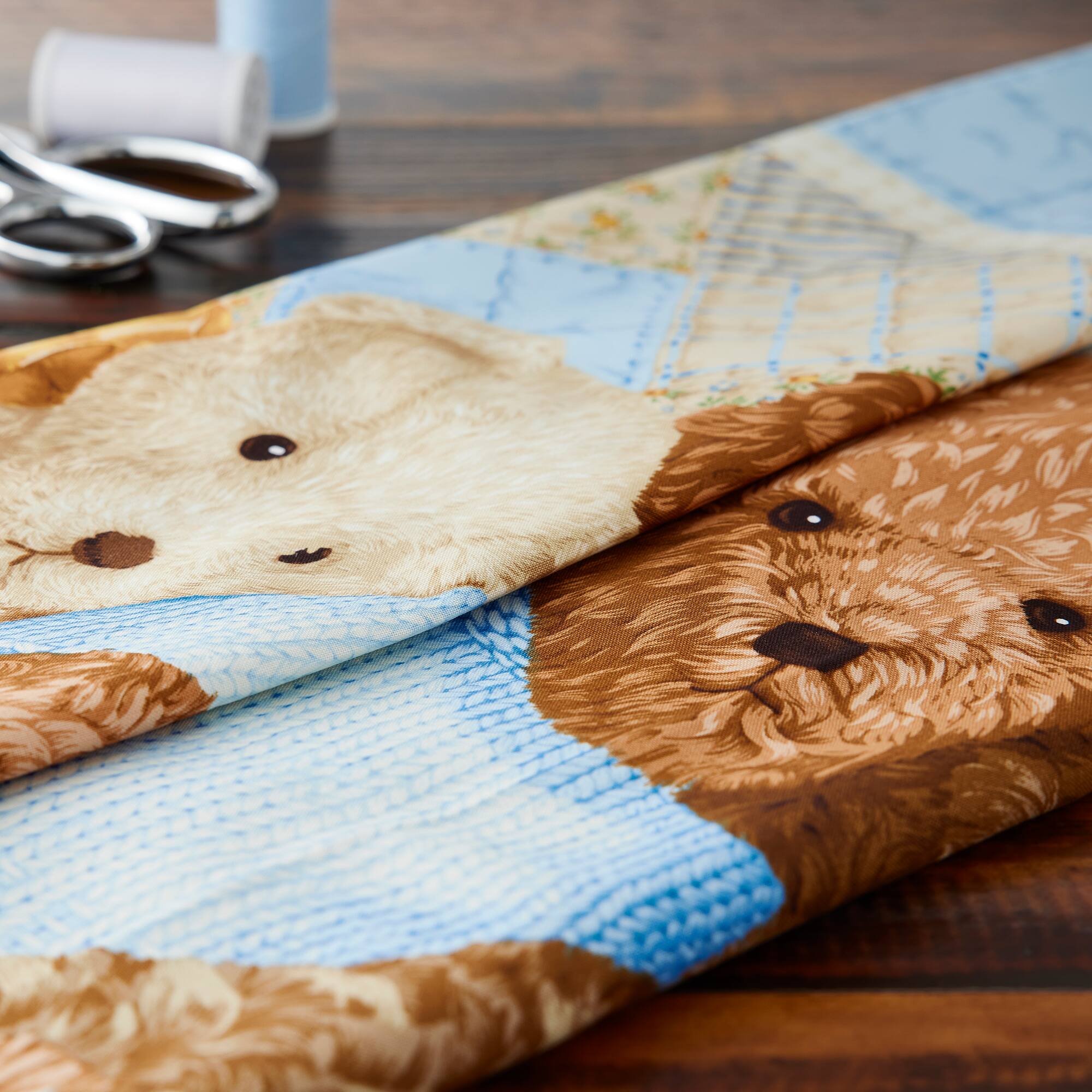 Fabric Traditions Blue Teddy Bear Panel Cotton Fabric